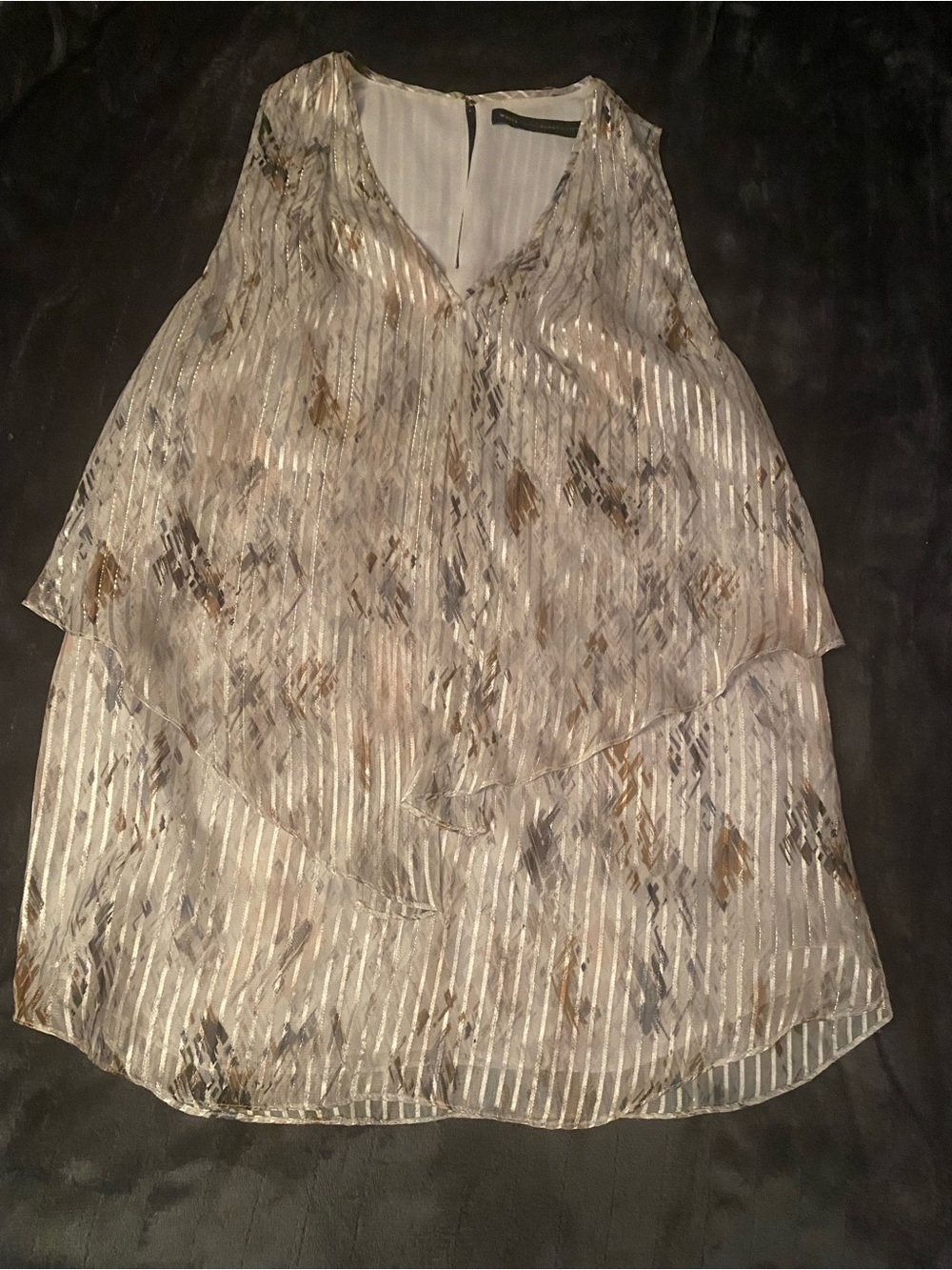 White House Black Market Sheer Layered V-Neck Camisole in Cream, Gold and Gray